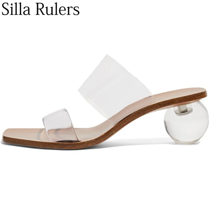 

2019 new PVC transparent sexy peep toe slippers one strap transparent circular crystal sandals women runway women summer shoes