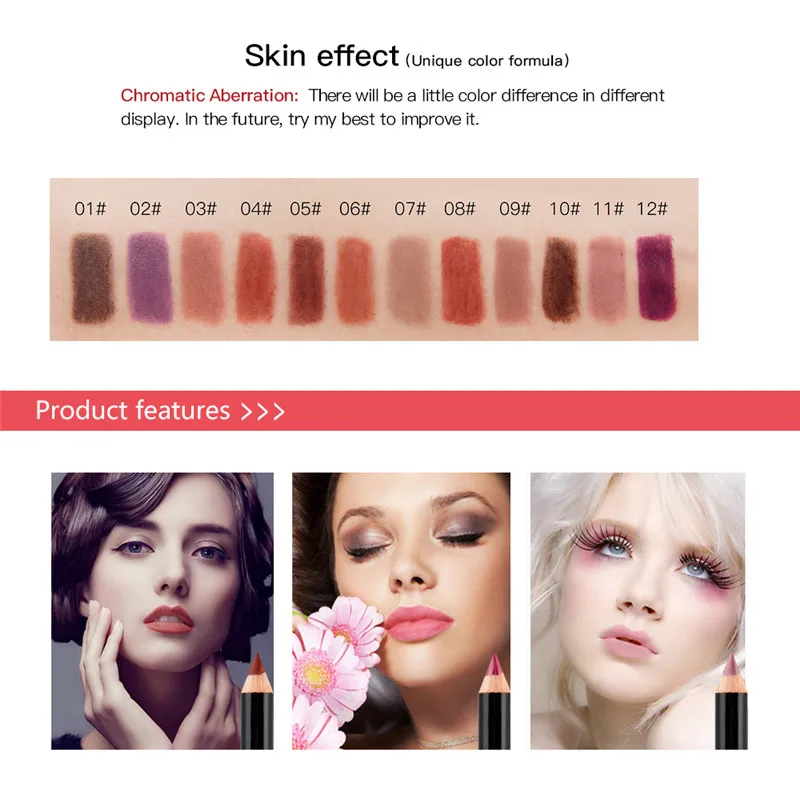 NICEFACE 12 видов цветов/набор Карандаши для губ долговечные пигменты подводка ручка