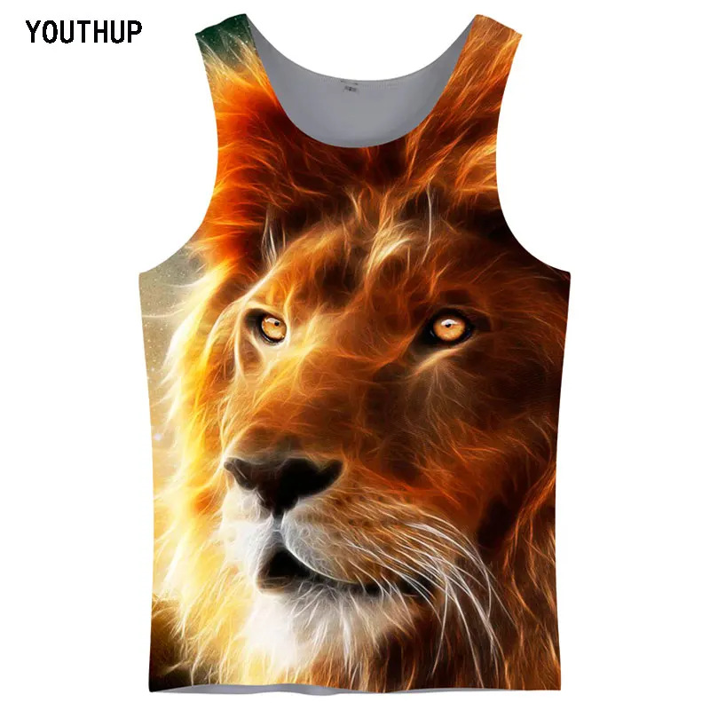 YOUTHUP,, мужские майки, 3D принт, реалистичный Лев, повседневный крутой жилет, спортивная одежда для бодибилдинга, мужские летние футболки размера плюс 5XL