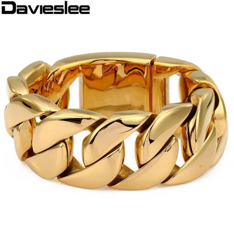 Мужской тяжелый браслет с цепочкой Davieslee из нержавеющей стали 316L золотого цвета