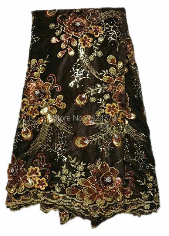High quality free shipping,Beautiful sequins embroidery brown african
