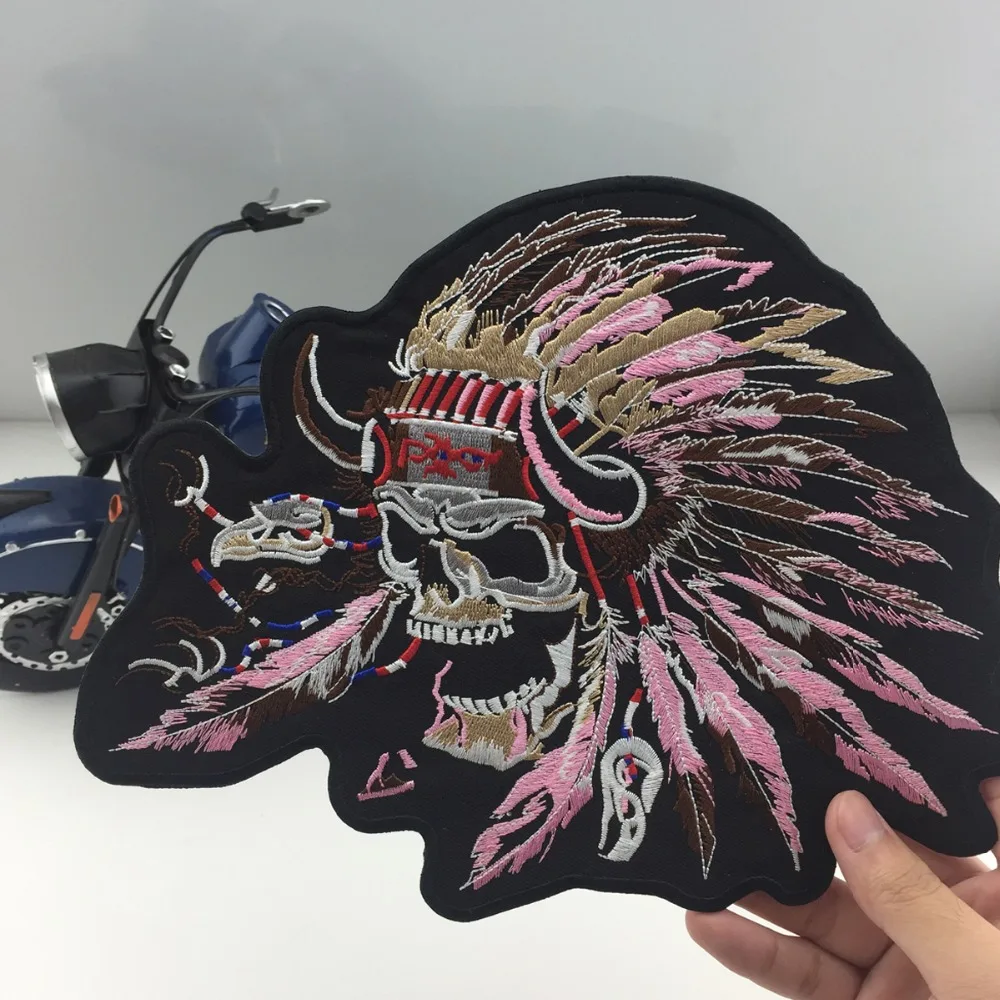 Indian lady rider skull patch custom new embroidery iron on patches for clothing jacket hippie tshirt (3)