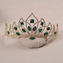 Золотая свадебная тиара в стиле барокко с красным кристаллом, диадема для невесты, зеленые стразы, корона для женщин, свадебные повязки на голову, ювелирные изделия для волос, аксессуары