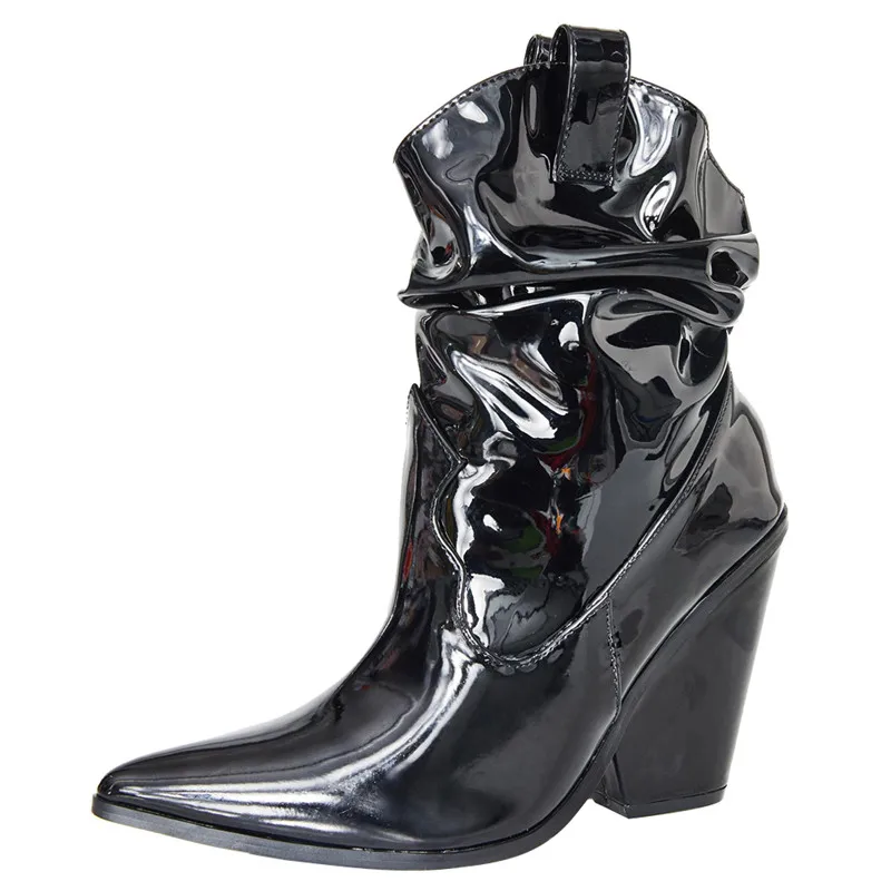 

ARQA 2019 Women's pointed toe wedge boot purity sexy walking show mid heel boots Women short Boots
