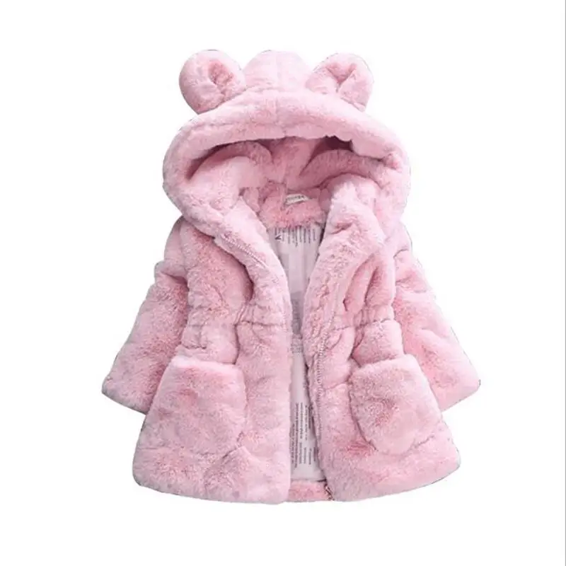 Новая зимняя одежда для маленьких девочек флисовое пальто с искусственным мехом Pageant теплая куртка детский зимний комбинезон, подарок на Рождество От 1 до 8 лет Детская куртка с капюшоном верхняя одежда - Цвет: Pink