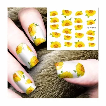 WUF 1 Sheet Sunflower Designs DIY Decals Nails Art Water Transfer Printing Stickers For Nails Salon 145