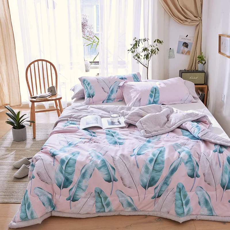 

Reactive Printed Pink Color Comforter Sets Spring Summer Bed Linens 2/3 PC Twin Full Queen Size Kids Adult Girls Bedding Sets