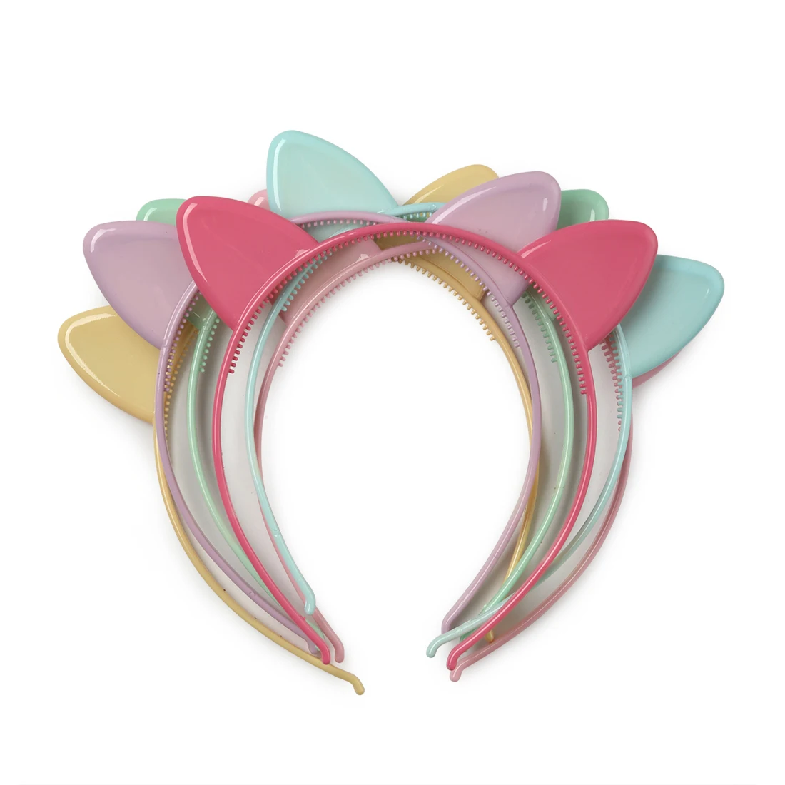 12pcs Bright Spring Color Cat Ears Headband Multicolor Plastic Girls