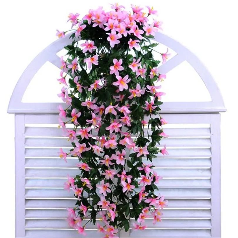 2 Wall Flower + Vase Artificial Lily Flower Rattan Flowers ...