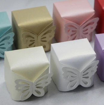 

100Pcs Lovely White/Gold/Blue Butterfly Sweet Candy Boxes Wedding Favor Paper Gift Box Baby birthday Candy Package