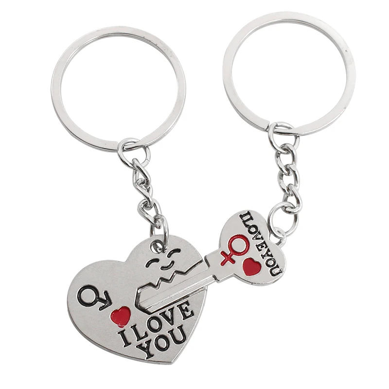 2 PCS/Set Love Heart Lovers' Key Chains I Love You Key Heart Pendant