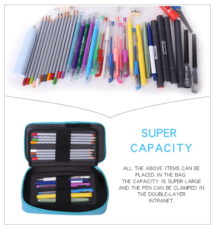 Чехол для карандашей, квадратный, из искусственной кожи, канцелярские принадлежности, Одноцветный, школьные принадлежности, многофункциональная сумка для рисования, художественная сумка для карандашей, коробка