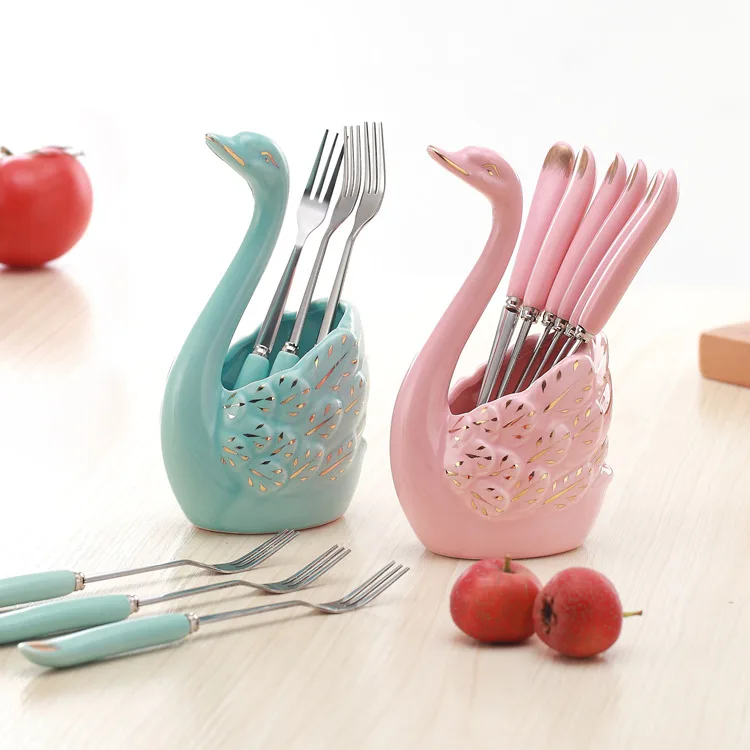 Креативная посуда Лебедь керамические вилки для фруктов фруктовый десерт столовая вилка набор