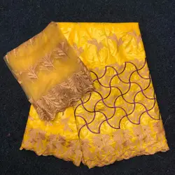 Африканская ткань Базен riche ткань tissu africain хлопок вышитые Базен riche getzner с тюлем кружева 7 ярдов/lotly-860