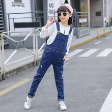 Комбинезоны с рисунком кота для девочек, Дырявые джинсовые комбинезоны для девочек, джинсы, штаны, детская одежда, весенний комбинезон для девочек, брюки для прорезывания зубов