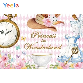 

Fantasy Wonderland Princess Baby Shower Birthday Party Clock Hat Pink Vinyl Backdrop Photography Background For Photo Studio