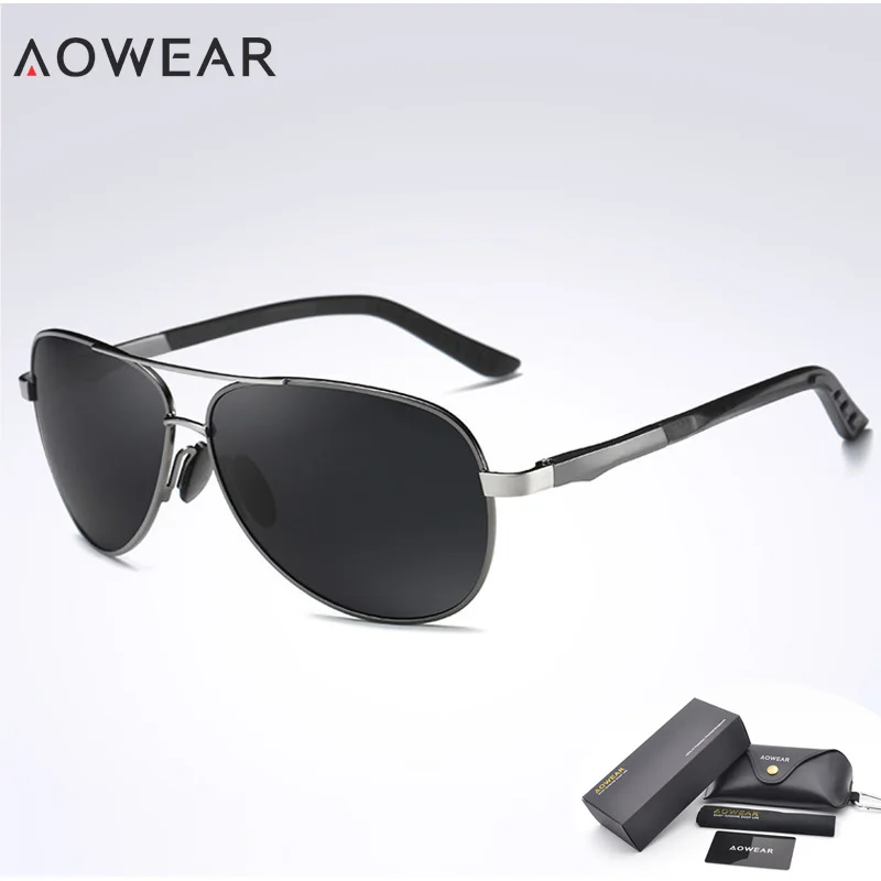 AOWEAR, Классические поляризованные солнцезащитные очки, мужские, Ретро стиль, лучи, очки, алюминий, магний, очки, покрытие, зеркальные очки, рождественские подарки - Цвет линз: C4  Grey Black Lens