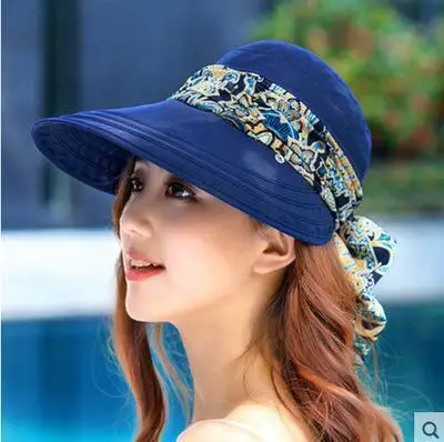BINGYUANHAOXUAN летние шляпы для женщин Складная Солнцезащитная Цветочная шляпа Женская широкополая шляпа козырек Chapeau Регулируемая Защита от солнца УФ - Цвет: Dark blue