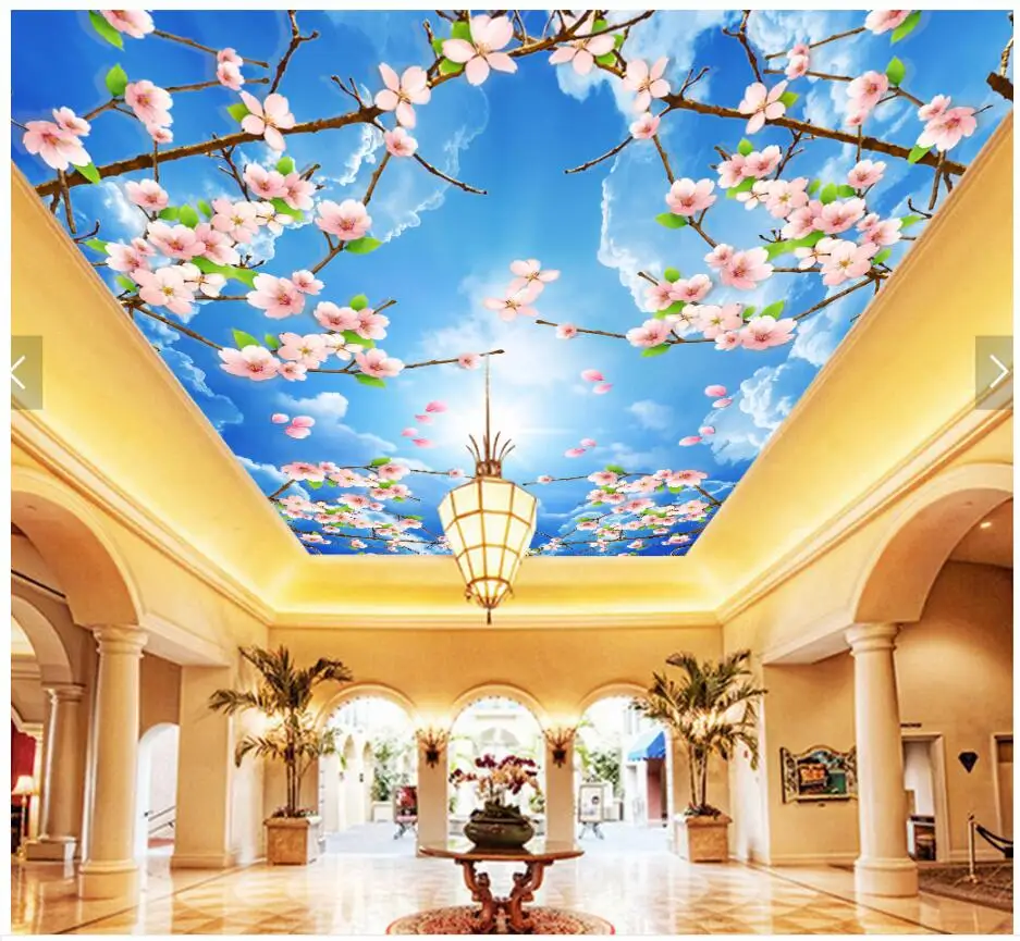 Custom Photo 3d Wallpaper Beautiful Flower Cherry Sky Ceiling