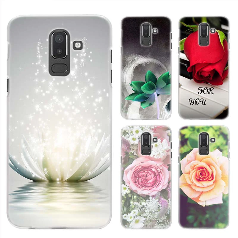

Rose Lotus Flowers Case for Samsung Galaxy A6 A8 Plus 2018 J4 J6 J8 2018 Clear PC Hard Plastic Coque Cover Fundas Capa Shell Hot