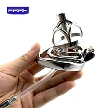 FRRK 304 stainless steel with catheter Male Chastity Cage Cock Ring Penis Ring Lock Chastity belt Sex Toys For Men Adult Game stainless steel chastity device with silicone catheter pants for men chastity belt dual lock cock cage penis sleeve sex products