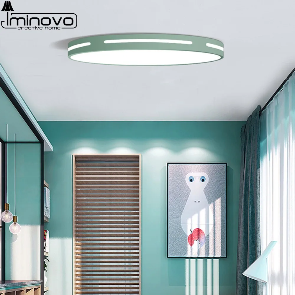 

Macaron Panel Lamp LED Ceiling Light Modern Living Room Hall Surface Mount Flush Bedroom Round Lighting Fixture Remote Control