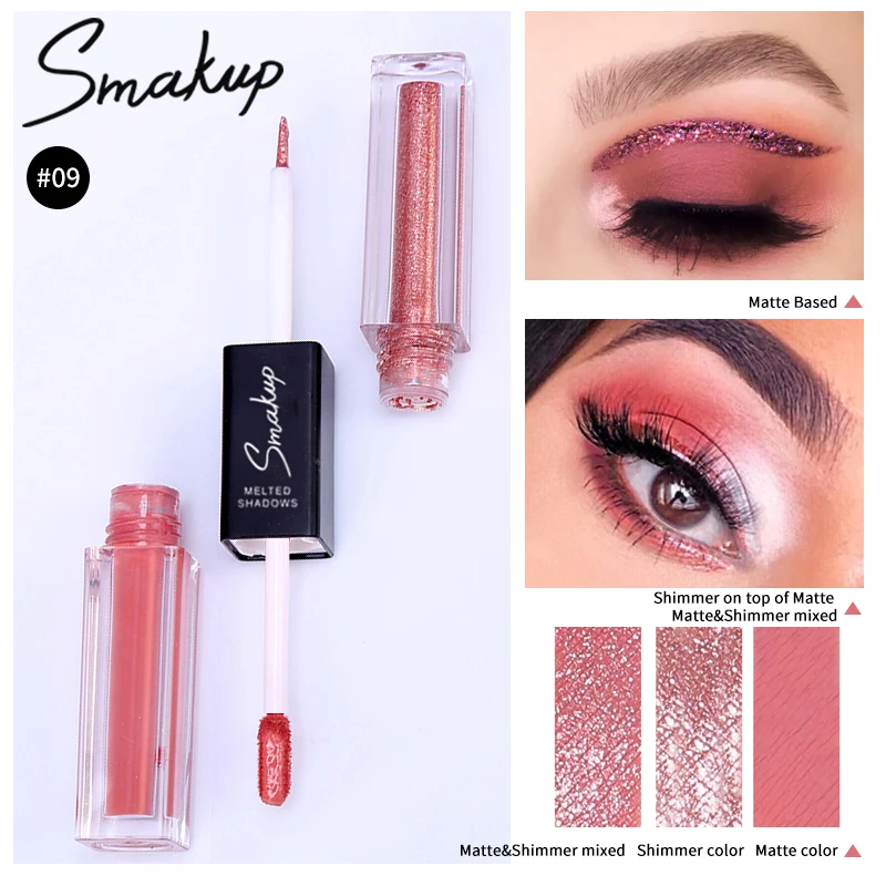 SMAKUP Double Liquid Eye Shadow Brightening Eye Shadow Longlasting Matte Shimmer Eye Shadow Diamond Pearlescent Eye Makeup TSLM1