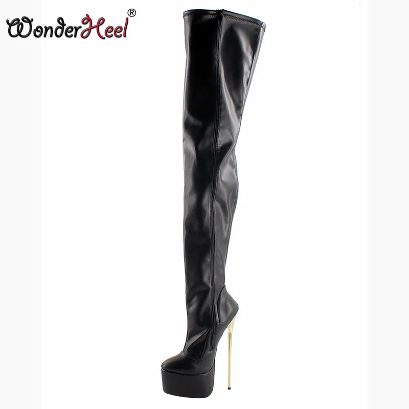 forme Extreme black Aiguille Sur New 22 Cuisse Black Talon Sexy Shiny Bottes Wonderheel Haute Cm Matte Genou Fétiche Mat Femmes Noir Env Plate Caqq5