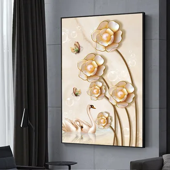 

Swan flower Full drill diamond painting cross stitch 5D diamond embroidery round resin diamond picture mosaic home decoration
