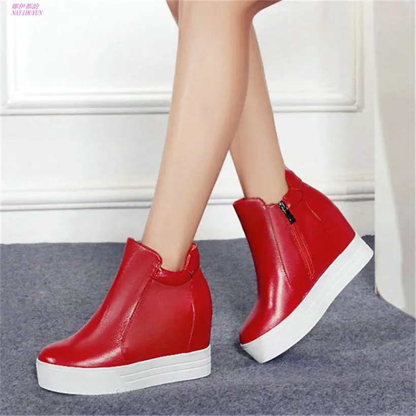 

NAYIDUYUN Fashion Sneakers Women's Leather High Heel Ankle Boots Wedge Platform Party Pumps Shoes Punk Oxfords Casual Shoes