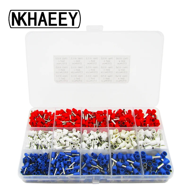 

960Pcs/Box E0508 E1008 E1508 E2508 E4009 Insulated Ferrules Terminal Block Cord End Wire Connector Electrical Crimp Terminator