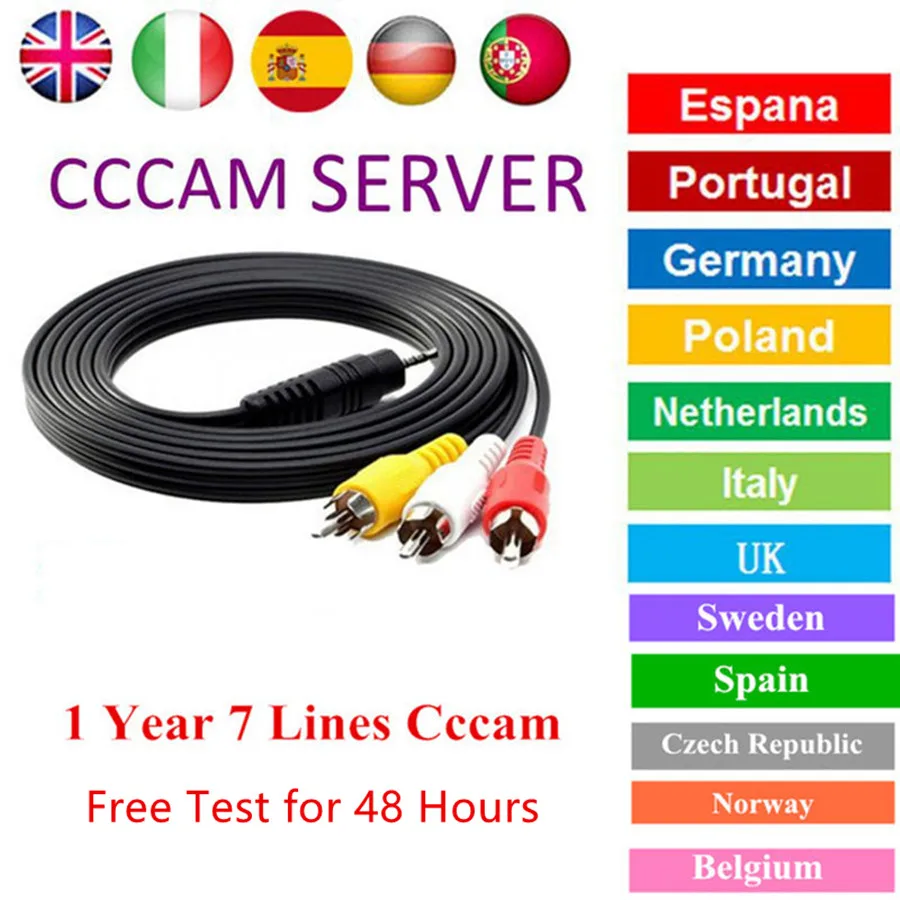 Freesat V7s Cccam Cline for 1 Year Spain 7 lines for DVB-S2 HD Freesat v7 GT media V8 Nova CCam