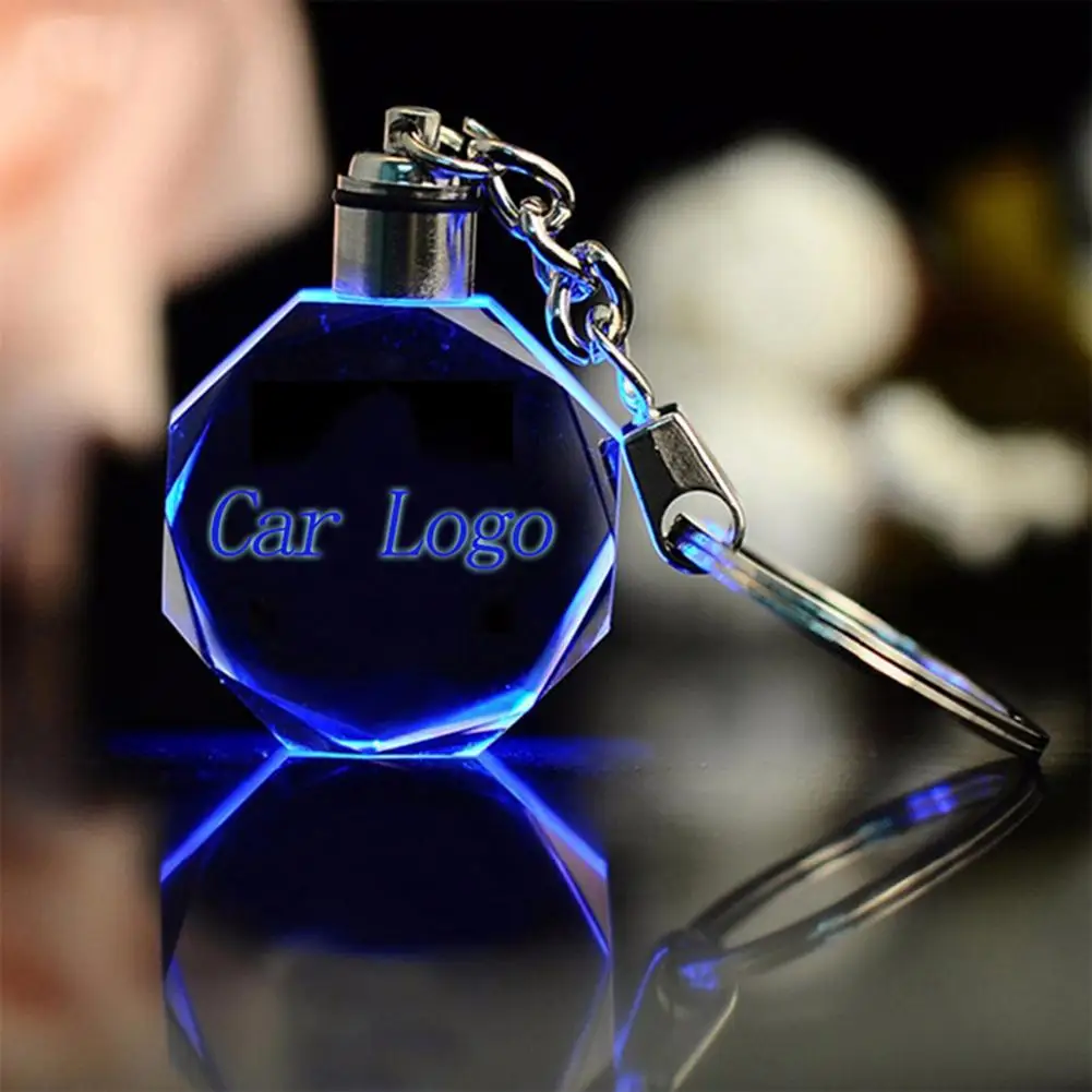 

BLUELANS Colorful LED Cut Glass Keychain Car Vehicle Logo Keyring Key Holder for Audi VW Ford BMW
