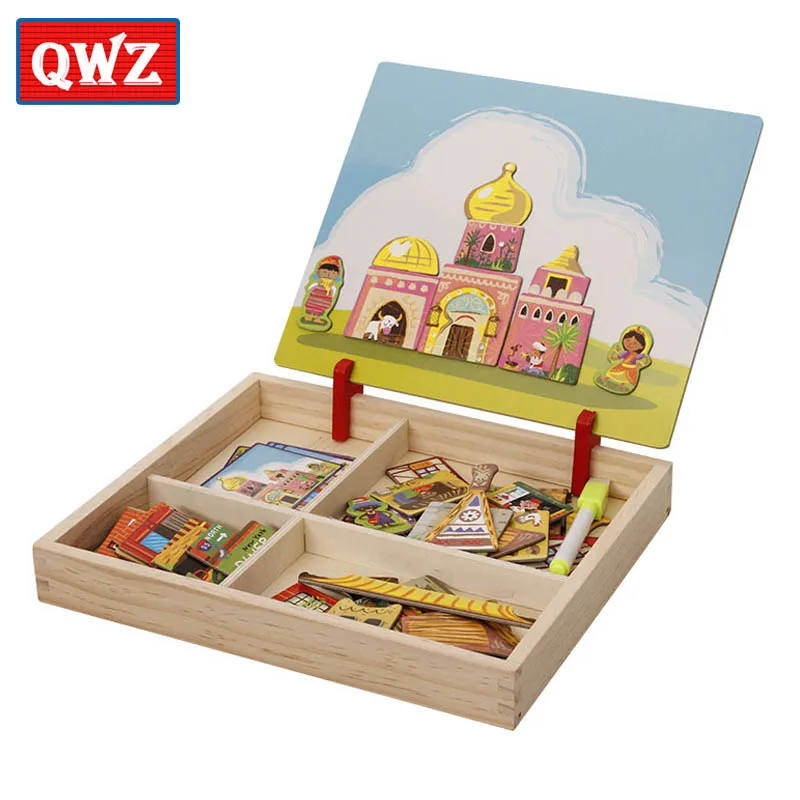 Деревянные детские развивающие игрушки QWZ набор для настольных игр мольберт