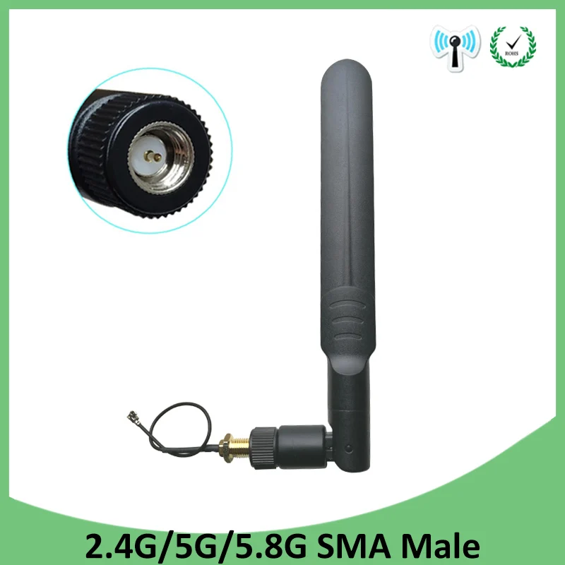 

20pcs 2.4GHz 5GHz 5.8Ghz Antenna 5dBi SMA Male Connector Dual Band wifi Antena + 21cm RP-SMA Male Pigtail Cable
