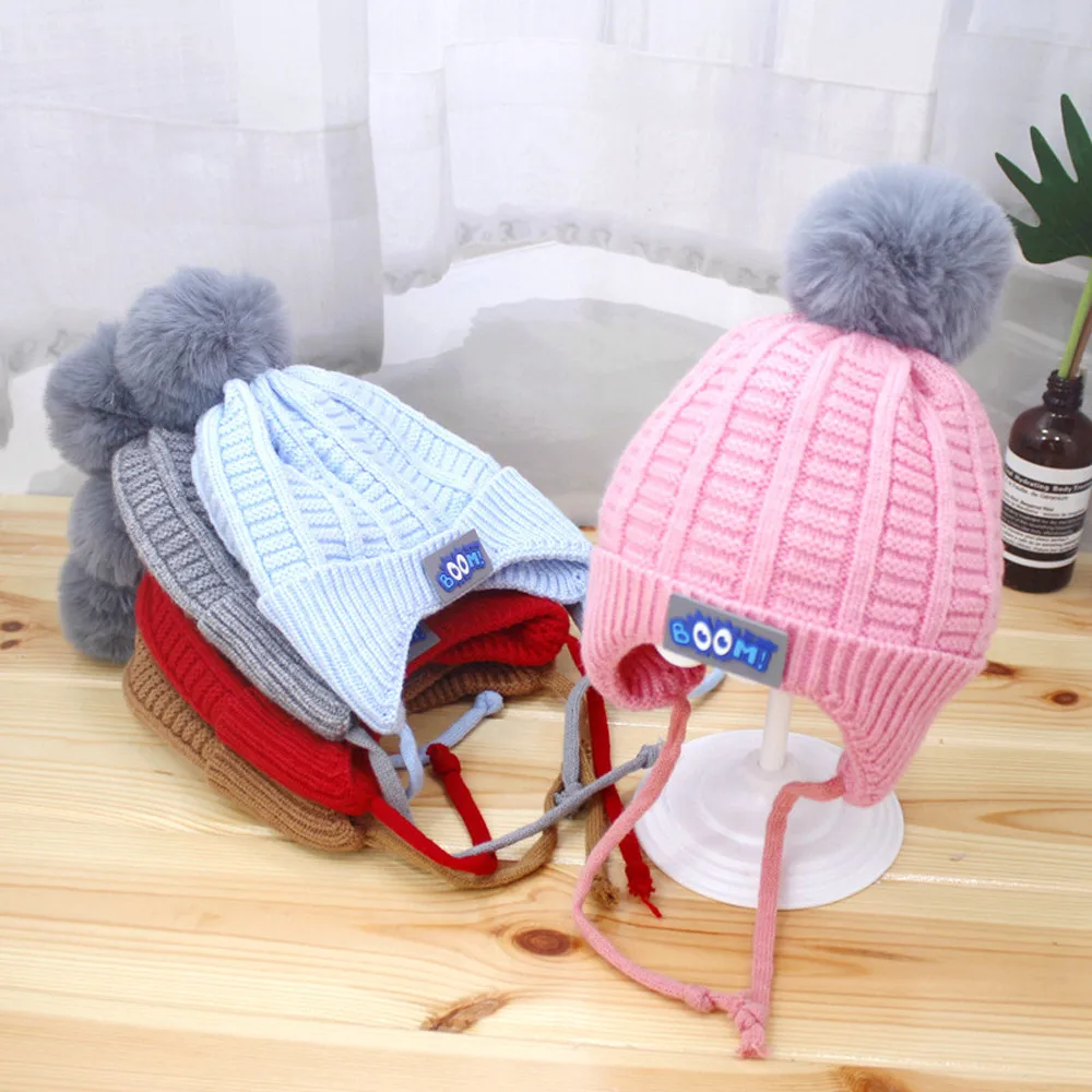 *SALE* Infant Baby Kids Unisex Faux Big Raccoon Fur Pompom Hat//White//Pink//Blue