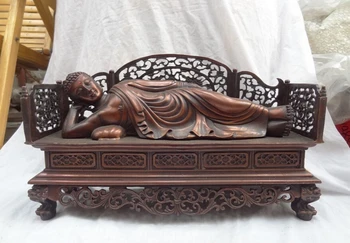 

USPS to USA S1148 18" Tibet Pure Bronze Buddhist Sleep Shakyamuni Joss Sakyamuni Buddha Statue