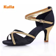 Женская обувь для латинских танцев, профессиональная обувь для девочек, Женская Обувь для бальных танцев, Танго, сальсы, танцевальная обувь на каблуке 5 см/7 см, черный/красный цвет