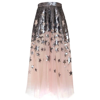 

New Embroidered sequins stars good quality high waist stars sequins gauze a skirt INS skirt.
