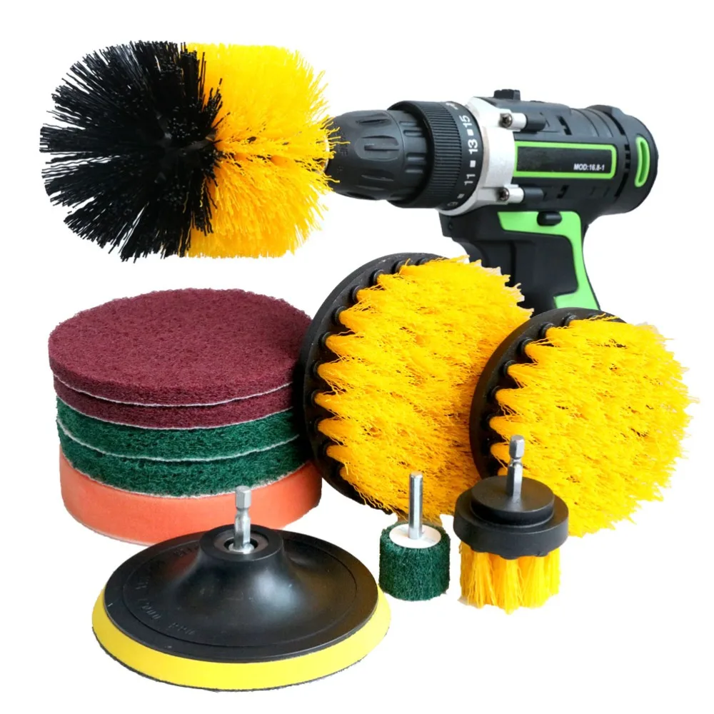 

11pc Drill Brush Clean for Bathroom Surfaces Tub Shower Tile Grout Cordless Power Scrubber pads Cleaning Kit