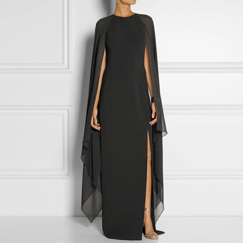 

Fashion Sexy Chiffon Long Dress Women 2019 Summer Loose Flare Sleeve O-Neck Evening Split Party Maxi Dress Boho Beach vestidos