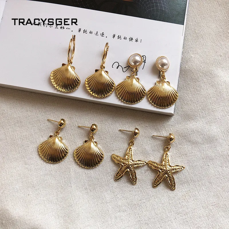 

AH-84527 /TRACYSGER/shell starfish pearl seaside style earrings