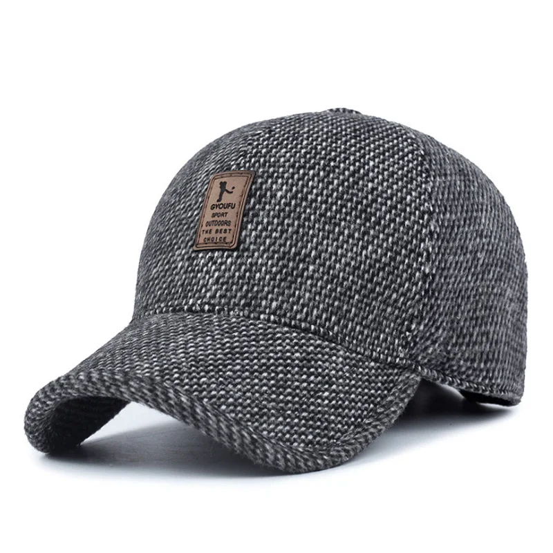 [AETRENDS] Woolen Knitted Design Winter Baseball Cap Men Thicken Warm Hats with Earflaps Z-5000