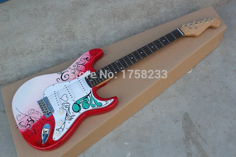 

Free shipping Wholesale stratocaster electric guitar decals new commemorative models red pattern guitar