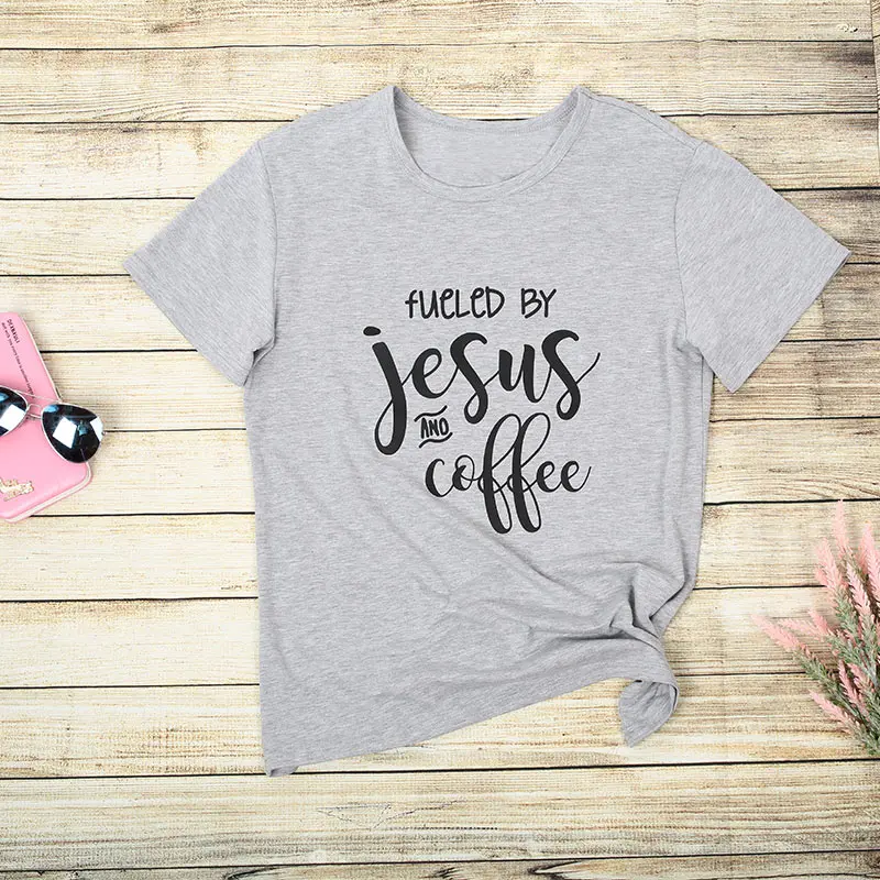 

Women Summer Christian Baseball Tee Jesus And Coffee Printed Short Sleeve Aesthetic T Shirt Harajuku Ulzzang Femme Korean Top