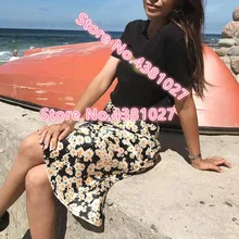 Шелковая женская маленькая Маргаритка Цветочная сила печати ins винтажная пляжная Русалка миди юбка