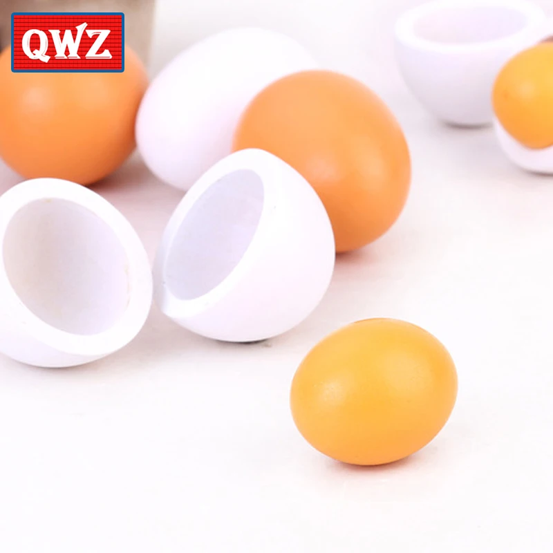  QWZ 6pcs/Set Wooden Kitchen Toys Set Food Eggs Yolk Gift Preschool Kindergarten Kids Toys for Girls - 32878530059