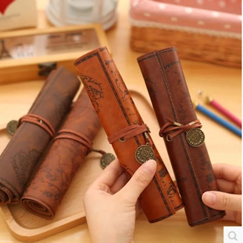 

Retro Leather Pencil bag pencil pouch case school supplies pencil case plumier scolaire pencil pouch cute stationary