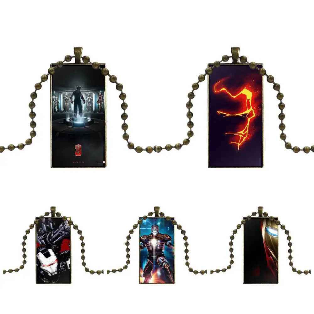Iron Man Tony Stark For Unisex Gift Fashion Glass Cabochon Necklace With Women Statement Pendant Rectangle Necklaces Jewelry | Украшения и