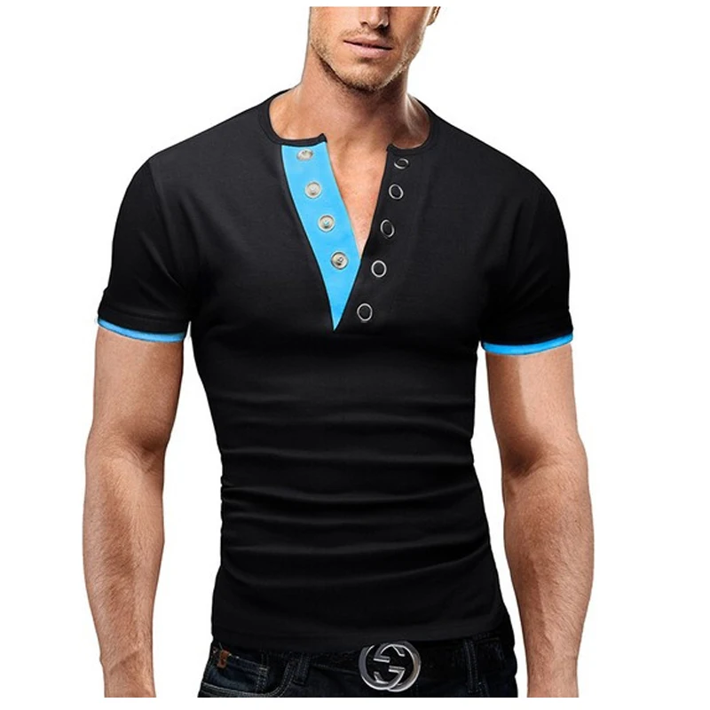 

Men'S T Shirt 2019 Summer Fashion V-Neck Short-Sleeved Tees Male Camisa Masculina T-Shirt Slim Male Tops XXL 9 colors